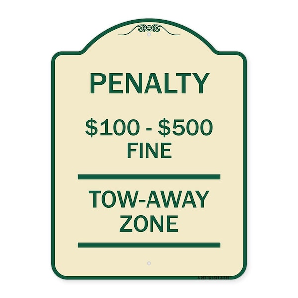 Penalty $100 $500 Fine Tow Away Zone Virginia Handicap Supplementary Alum, 24" x 18", TG-1824-23336